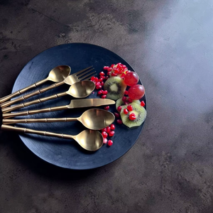 Gold Plated Bamboo Handle Cutlery Set <b>Mirror</b> Finish Modern Design Durable Metal Dinner Spoon Fork Knife Party Utensils - Product Image 4
