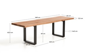 Banco de Comedor Moderno de Madera Maciza con Patas de Metal Negro, Banco Industrial Minimalista para Comedor, Cafetería y Restaurante - Product Image 6
