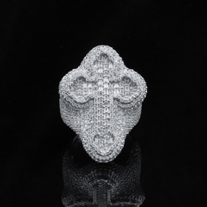 Bague Croix en Argent 925 Légère avec Diamant Certifié de Laboratoire, Style Gothique, Luxe, Sertie de Diamants, Bijou Audacieux pour Homme - Product Image 1