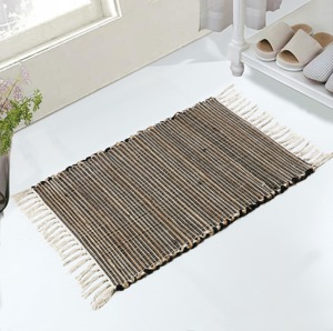 Tapis de bain en jute rayé, rectangulaire, tissage plat, style bohème, antidérapant, avec envers en caoutchouc, à poils fins - Product Image 4