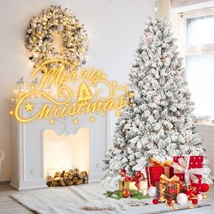 Albero di Natale floccato da 2,7 m (9FT) con 850 luci UL, 63 coni di pino naturali, 2240 punte in PVC effetto neve, struttura a cerniera, base stabile in metallo - Product Image 5