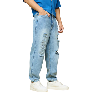 กางเกงยีนส์เดนิมผู้ชาย ระบายอากาศได้ดี สไตล์สตรีทแวร์ ขาดเซอร์ๆ ทรงสลิมฟิต แฟชั่นลำลอง พิมพ์ลาย 3 มิติ - Product Image 2