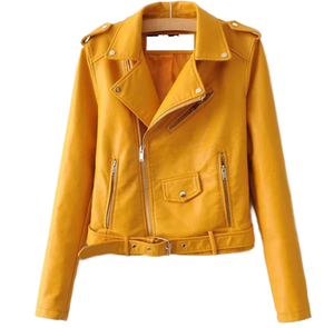 Veste en cuir courte tendance de haute qualité pour femme, style motard classique, respirante, élégante et luxueuse. - Product Image 1