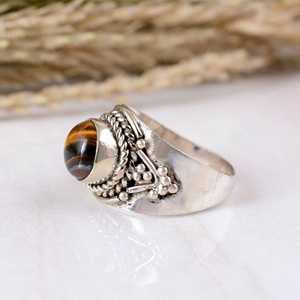 SHYAM JEWELRY Handmade 925 Sterling Silver Natural Brown <b>Tiger</b> <b>Eye</b> Oxidized Texture Triple Boho Design Unisex Wedding Party <b>Ring</b> - Product Image 3