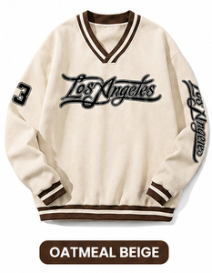 Sudadera con Cuello en V de Los Ángeles, Unisex, Blanca y Verde, Estilo Holgado, Informal, Retro, Urbana, de Algodón Tejido Antiarrugas para Invierno - Product Image 2