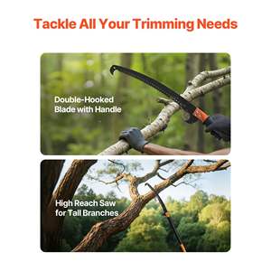 Manual Pole Saw 4.46-26.4ft <b>Extendable</b> <b>Tree</b> <b>Pruner</b> Sharp 65Mn Steel Blade Lightweight Fiberglass Handle Two Double-Hook Saws for - Product Image 3