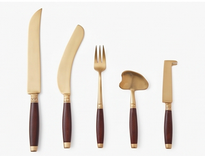 Elegant Gold Plated Flatware <b>Set</b> With Brown <b>Wood</b> Handles Matte Finish Durable <b>Kitchen</b> Tableware For Wedding Occasions - Product Image 1