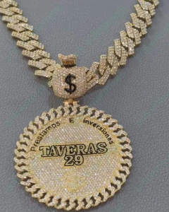 Hip Hop Iced Out Cuban <b>Chain</b> Necklace Custom Moissanite Latter <b>Name</b> Circle Pendant 925 Silver Gold Plated Pendant For Men's - Product Image 1