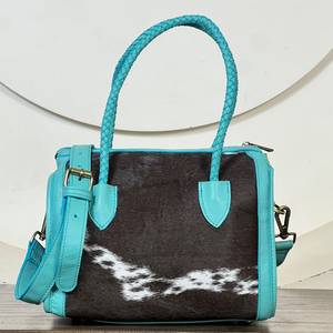 Bolso de Hombro Cruzado Casual de Cuero Vacuno con Asa Trenzada Turquesa, Bolso de Mano de Alta Calidad y Duradero para Viajes y Eventos Nocturnos - Product Image 4