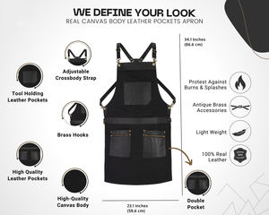 Delantal de Lona Encerada Gruesa de Lujo con Cremallera, Ajustable, para Chef, Barbacoa, Barbero, Carpintero, Taller, Modelo LCA-0007 - Product Image 5