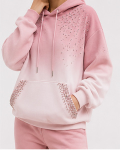 Sudadera con Capucha para Mujer de Alta Calidad, Color Sólido, Manga Larga, Forro Polar con Cuentas, Ropa Casual de Otoño, Sudadera Rosa - Product Image 3
