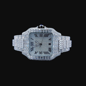 Baguette y laboratorio redondo cultivado diamante hombres reloj hecho a mano reloj cuadrado forma caso fiesta reloj de lujo - Product Image 1