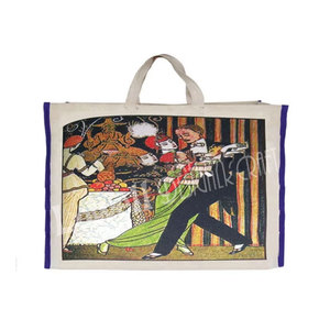 Custom Logo Printed Eco Friendly Biodegradable Cotton Shopping Bag Vintage Thin Cotton Tote Shoulder Bag with Lock Closure - Product Image 2