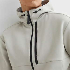 Sweat-shirt à capuche zippé gris pour homme, couleur unie, coupe décontractée, en molleton tricoté, coupe-vent, vêtement d'hiver personnalisé et écologique - Product Image 5