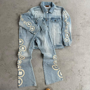 Conjunto de Pantalones y Chaqueta de Mezclilla con Pedrería y Lavado Ácido Personalizado por el Fabricante, Ropa Urbana Unisex, Bordado, Secado Rápido para Invierno - Product Image 4
