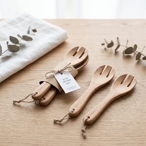Fourchette-cuillère réutilisable en teck de qualité supérieure, durable, à 3 dents, avec trou de suspension, qualité alimentaire, pour la cuisine et le camping - Product Image 5