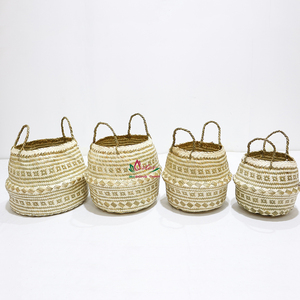 Cestas de Almacenamiento Multifuncionales Ecológicas Hechas a Mano con Mimbre Marino, Redondas, Tejidas, Estilo Moderno, con Asas, para Organización del Hogar, Paquete de 4 - Product Image 3