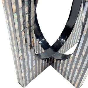 Taburete de Lujo con Incrustaciones de Capiz Negro, Mesa Auxiliar con Panel de MDF, Diseño Moderno, Duradero y Fácil de Limpiar, Muebles para Restaurante - Product Image 5