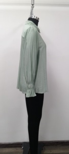 Camisa verde claro con botones para mujer, con mangas abullonadas y volantes, cuello vuelto, informal, para primavera y verano - Product Image 3