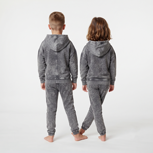 Conjunto Deportivo de Dos Piezas para Niños, Color Sólido, Lavado Ácido, Algodón de Alta Calidad, Ropa Casual Unisex - Product Image 2