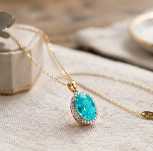 Gold Plated 925 Sterling Silver Geometric Trendy Link Chain Oval Blue Zircon Pendant Necklace for Women Gift Party Jewelry - Product Image 1