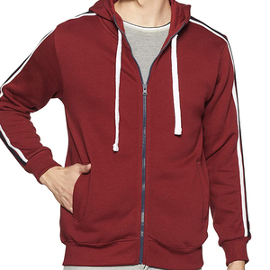 Sweat-shirt à capuche zippé rouge pour homme, coupe classique, couleur unie, en molleton bouclette, décontracté, pour l'automne - Product Image 1