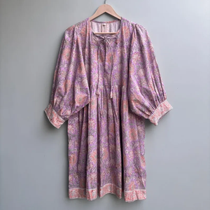 Vestido Casual Midi para Mujer, Tejido 100% Algodón, Liso, Manga Corta, Cintura Imperio, Estilo Babydoll, Cuello en V, Holgado, Funcional - Product Image 3