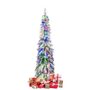Albero di Natale Artificiale Sottile Pre-Illuminato da 4/5/6 Piedi, Decorazione Natalizia con Effetto Neve - Product Image 5