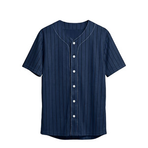 Camiseta de Béisbol a Rayas Moderna, Manga Corta, Cierre de Botones Delanteros, Corte Regular, Ropa Deportiva al Por Mayor, 100% Poliéster - Product Image 1
