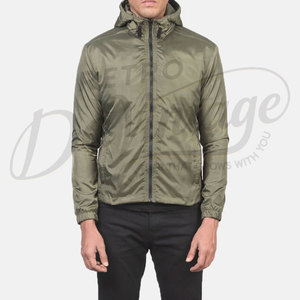 Veste à capuche légère pour homme, couleur olive, coupe slim, coupe-vent, zippée, pour le printemps - Product Image 3