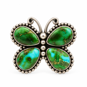 Anillo de Mariposa de Cobre Verde Turquesa Hecho a Mano Estilo Bohemio Occidental Joyería de Gema Ajustable Moda Sureña - Product Image 6