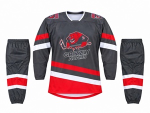 Ensemble de maillot de hockey sur glace gris foncé sublimé personnalisé avec chaussettes assorties, uniforme d'entraînement d'équipe en polyester respirant, logo Grizzly Bear - Product Image 1