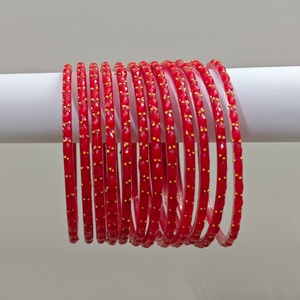 Classic <b>Red</b> Glass Bangles Set with Gold Dot Design Traditional Indian Bridal Wedding Festival Jewelry for Women - Product Image 3