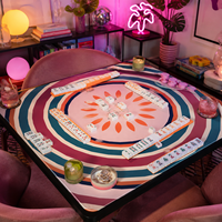 Tapis de Mahjong et de Poker Américain Pliable Antidérapant en Néoprène Souple 3mm, Collection Rétro Groovy Bloom, Design Original, 33x33 Pouces