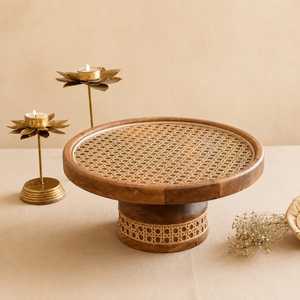 Assiette de service décorative en bois et céramique de forme ronde, couleur unie, design minimaliste, durable, pour les fêtes - Product Image 6