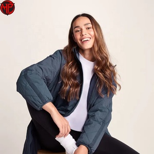 Manteau d'hiver matelassé à capuche pour femme, coupe ample, avec fermeture éclair, en PU, doudoune longue pour femme - Product Image 3