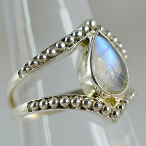 Rainbow Moonstone <b>Ring</b> 925 Sterling <b>Silver</b> Handmade Statement Promise <b>Ring</b> for Women <b>Boho</b> Pear June Birthstone Jewelry - Product Image 1