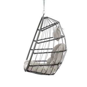 Sedia a dondolo in vimini Rattan da esterno con struttura in alluminio e cuscino grigio per Patio altalene senza supporto - Product Image 5