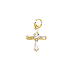 Pendentif Croix en Argent Sterling 925 Plaqué Or avec Zircon Cubique pour la Fabrication de Bijoux DIY - Vente en Gros - Product Image 1
