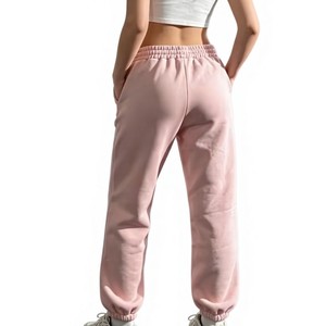 Jogging décontracté rose uni pour femme, taille élastique, coupe ample, longueur complète, poches latérales, poids moyen, 100 % coton, pour l'automne - Product Image 1