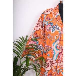 Vestido Midi Formal/de Noche para Mujer, Transpirable, Ecológico, 100% Algodón, Estampado Floral Hecho a Mano, Manga 3/4, Cuello en V, con Botones - Product Image 4