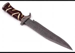 Handcrafted Damascus Steel Utility <b>Knife</b> Wood <b>Bone</b> Inlay <b>Handle</b> Damascus Guard Field Tool - Product Image 5