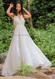 Vestido Maxi Blanco con Cuello en V para Mujer, Elegante, sin Espalda, Estilo Boho, Largo, sin Mangas, para Fiesta de Verano, con Lazos Ecológicos - Product Image 6