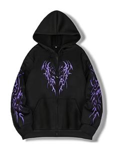 Sudadera con Capucha Negra Gótica Unisex de Alta Calidad, 100% Algodón, Estampado Tribal, Corte Holgado, Manga Regular, Tejido Transpirable, Otoño - Product Image 1