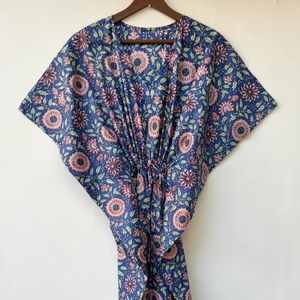 Nouvelle Robe de Nuit Femme Évasée Imprimé Animal en Coton Doux Indien, Longueur Genou, Style Kaftan, avec Dentelle, pour Plage ou Cadeau Demoiselle d'honneur - Product Image 1