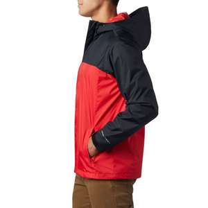 Mens <b>Red</b> and Black <b>Hooded</b> Windproof <b>Jacket</b> Casual Spring Outerwear Full Zip Color Block Regular Fit Lightweight Polyester Shell - Product Image 3