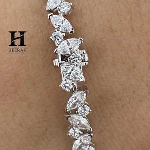 Pulsera de Lujo con Diamantes Cultivados en Laboratorio, Corte Marquesa, Chapada en Oro Blanco de 14K, Plata de Ley 925, Tipo Tenis, para Mujer - Product Image 4
