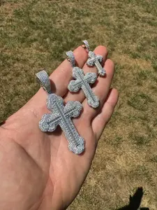 Pendentif Croix Baguette Glacée Hip Hop Luxe Plaqué Or Argent Sterling 925 Effet Diamant Moissanite Bijoux Religieux Bling pour - Product Image 2