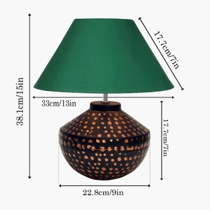 Luxury design Hammered Copper Table Lamp Emerald Green Fabric Shade <b>Rustic</b> Metal Bedside Light Vintage Nightstand <b>Home</b> <b>Decor</b> - Product Image 3