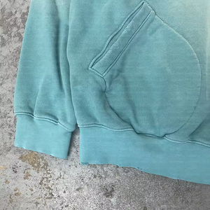 Sweat à capuche bleu zippé en molleton vierge, personnalisable, effet délavé vintage, épais, à épaules tombantes, coupe oversize, 80% coton 20% polyester - Product Image 6